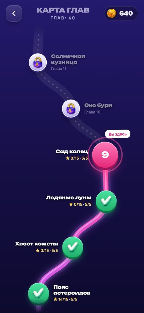 Планеты: карта глав с уровнями и звёздами